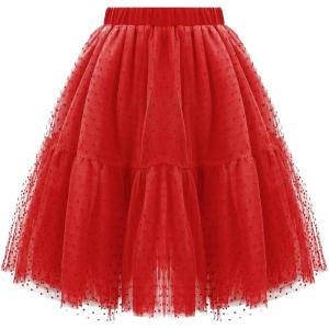imageGirls Midi Skirts 4 Layered Tulle Tutu Skirt for Kids ampamp Teen ampamp ToddlerRed