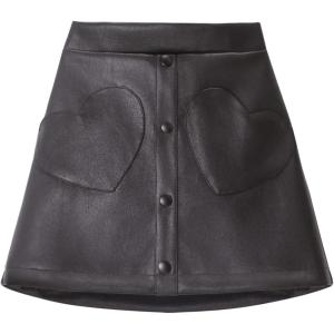 imageWELAKEN Faux Leather Skirt for Girls Toddler ampamp Kids II Girls A Line Skirt with Two Front PocketsBlack heart Pockets