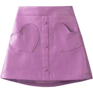 imageWELAKEN Faux Leather Skirt for Girls Toddler ampamp Kids II Girls A Line Skirt with Two Front PocketsHeart purple