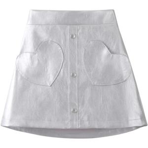 imageWELAKEN Faux Leather Skirt for Girls Toddler ampamp Kids II Girls A Line Skirt with Two Front PocketsHeart silver