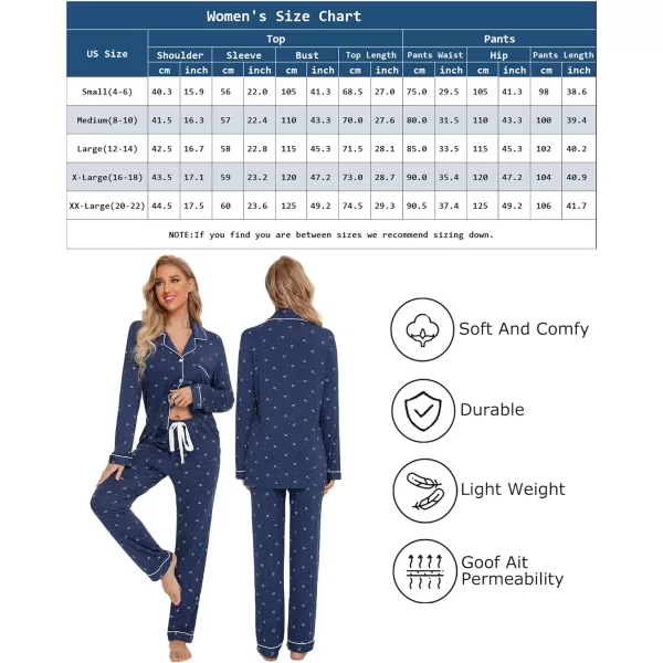Leikar Button Up Pajama Set For Women Long Sleeve Shirt And Pajama Pants Soft Pjs Lounge SetsBlue White Heart