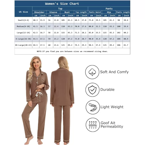 Leikar Button Up Pajama Set For Women Long Sleeve Shirt And Pajama Pants Soft Pjs Lounge SetsBrown