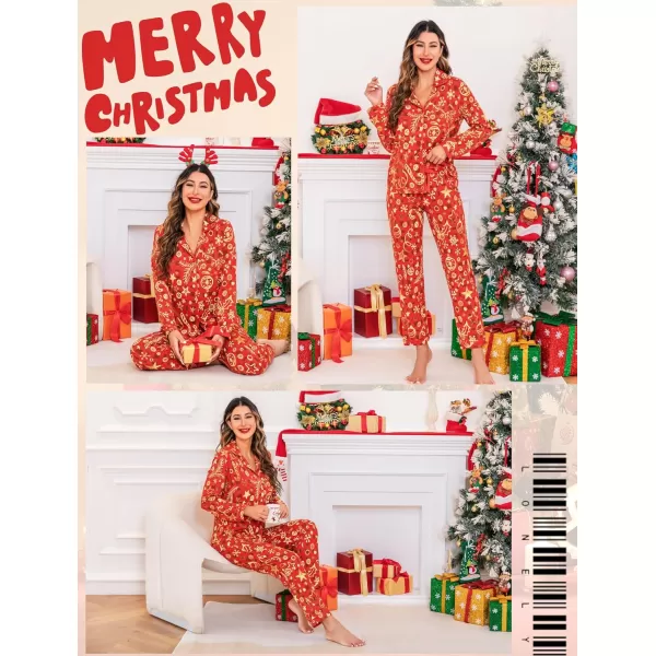 Leikar Button Up Pajama Set For Women Long Sleeve Shirt And Pajama Pants Soft Pjs Lounge SetsChristmas 1