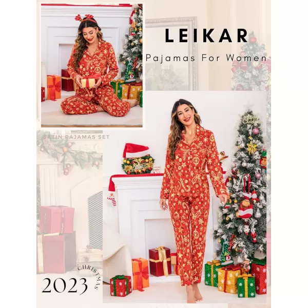 Leikar Button Up Pajama Set For Women Long Sleeve Shirt And Pajama Pants Soft Pjs Lounge SetsChristmas 1