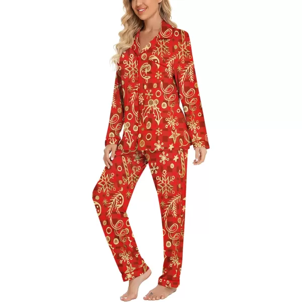 Leikar Button Up Pajama Set For Women Long Sleeve Shirt And Pajama Pants Soft Pjs Lounge SetsChristmas 1