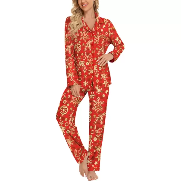 Leikar Button Up Pajama Set For Women Long Sleeve Shirt And Pajama Pants Soft Pjs Lounge SetsChristmas 1