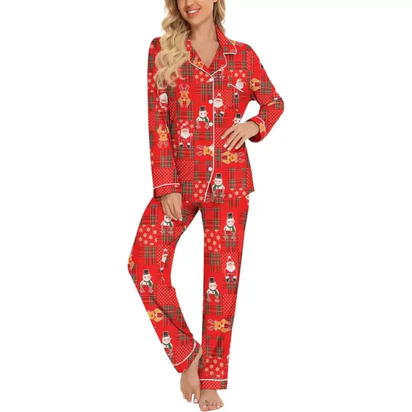 Leikar Button Up Pajama Set For Women Long Sleeve Shirt And Pajama Pants Soft Pjs Lounge SetsChristmas 2