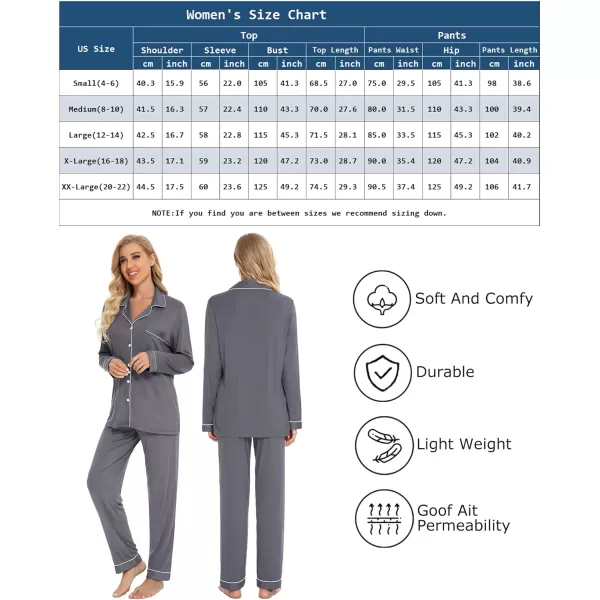 Leikar Button Up Pajama Set For Women Long Sleeve Shirt And Pajama Pants Soft Pjs Lounge SetsDark Grey