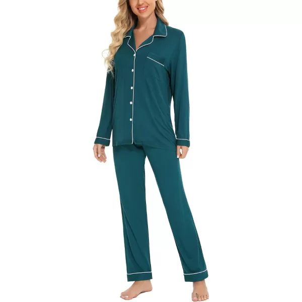 Leikar Button Up Pajama Set For Women Long Sleeve Shirt And Pajama Pants Soft Pjs Lounge SetsGreen