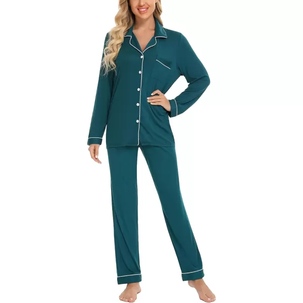 Leikar Button Up Pajama Set For Women Long Sleeve Shirt And Pajama Pants Soft Pjs Lounge SetsGreen