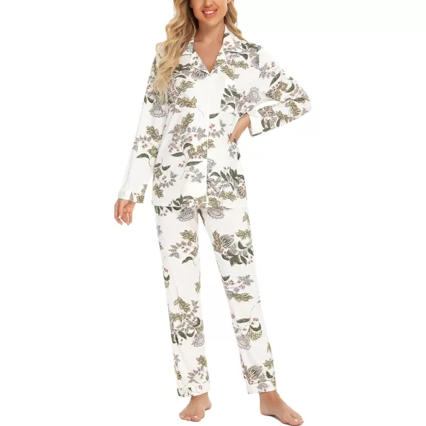 Leikar Button Up Pajama Set For Women Long Sleeve Shirt And Pajama Pants Soft Pjs Lounge SetsMaple Flower