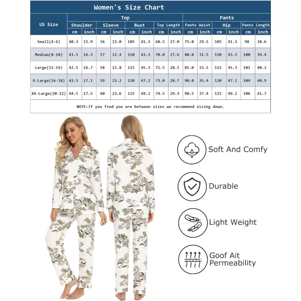 Leikar Button Up Pajama Set For Women Long Sleeve Shirt And Pajama Pants Soft Pjs Lounge SetsMaple Flower