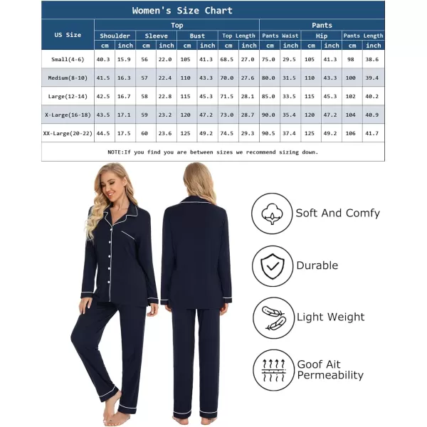Leikar Button Up Pajama Set For Women Long Sleeve Shirt And Pajama Pants Soft Pjs Lounge SetsNavy Blue