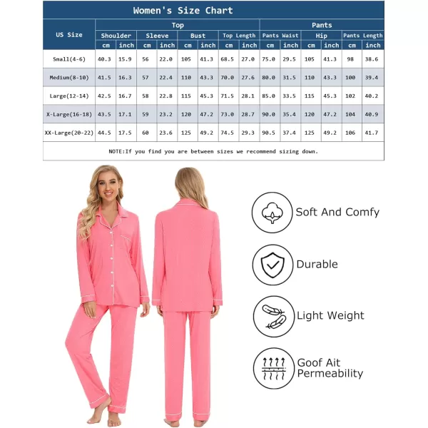 Leikar Button Up Pajama Set For Women Long Sleeve Shirt And Pajama Pants Soft Pjs Lounge SetsPink Dot