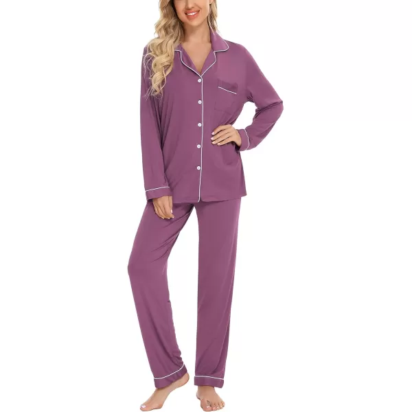 Leikar Button Up Pajama Set For Women Long Sleeve Shirt And Pajama Pants Soft Pjs Lounge SetsPurple