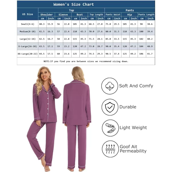 Leikar Button Up Pajama Set For Women Long Sleeve Shirt And Pajama Pants Soft Pjs Lounge SetsPurple