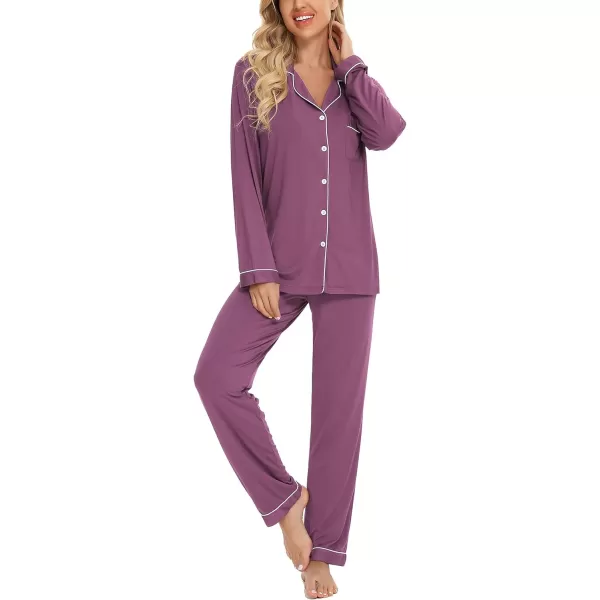 Leikar Button Up Pajama Set For Women Long Sleeve Shirt And Pajama Pants Soft Pjs Lounge SetsPurple