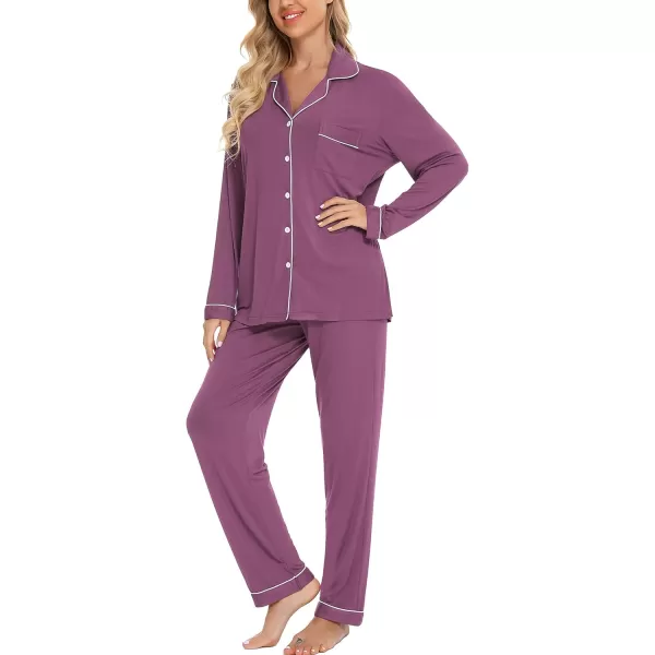 Leikar Button Up Pajama Set For Women Long Sleeve Shirt And Pajama Pants Soft Pjs Lounge SetsPurple