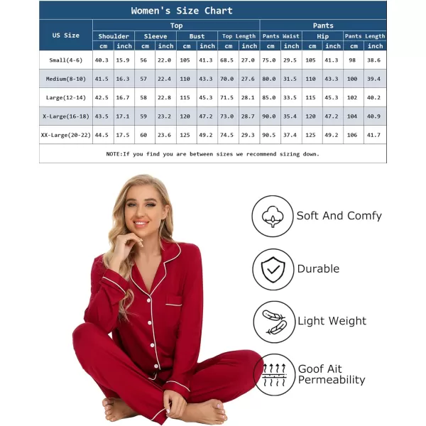 Leikar Button Up Pajama Set For Women Long Sleeve Shirt And Pajama Pants Soft Pjs Lounge SetsRed