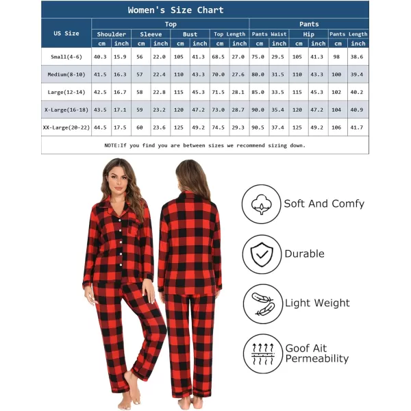 Leikar Button Up Pajama Set For Women Long Sleeve Shirt And Pajama Pants Soft Pjs Lounge SetsRed Plaid