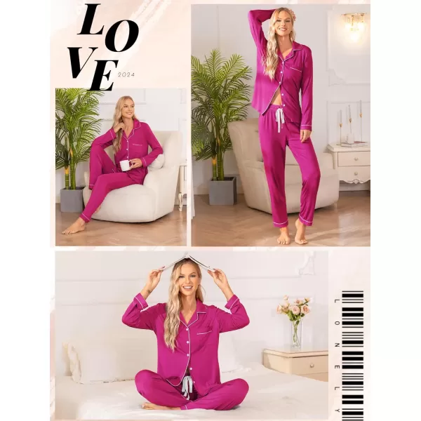 Leikar Button Up Pajama Set For Women Long Sleeve Shirt And Pajama Pants Soft Pjs Lounge SetsRose Red