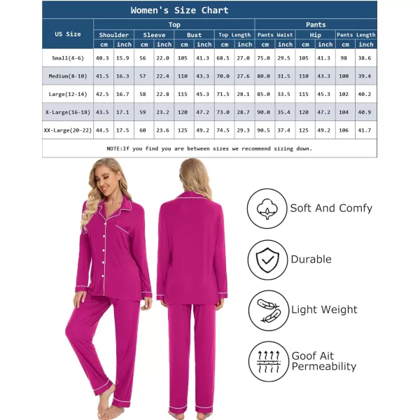 Leikar Button Up Pajama Set For Women Long Sleeve Shirt And Pajama Pants Soft Pjs Lounge SetsRose Red