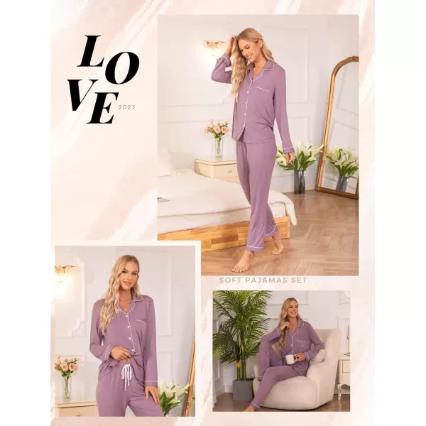 Leikar Button Up Pajama Set For Women Long Sleeve Shirt And Pajama Pants Soft Pjs Lounge SetsViolet