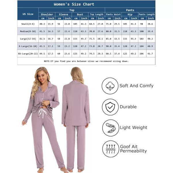 Leikar Button Up Pajama Set For Women Long Sleeve Shirt And Pajama Pants Soft Pjs Lounge SetsViolet