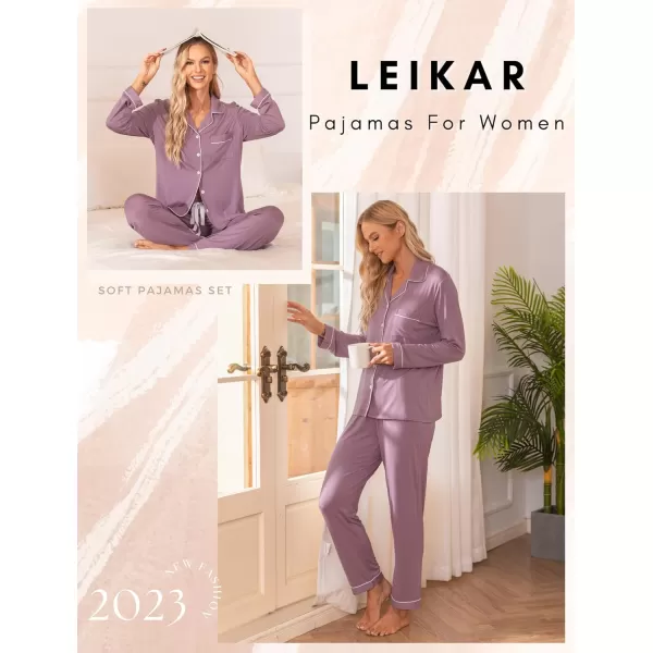 Leikar Button Up Pajama Set For Women Long Sleeve Shirt And Pajama Pants Soft Pjs Lounge SetsViolet
