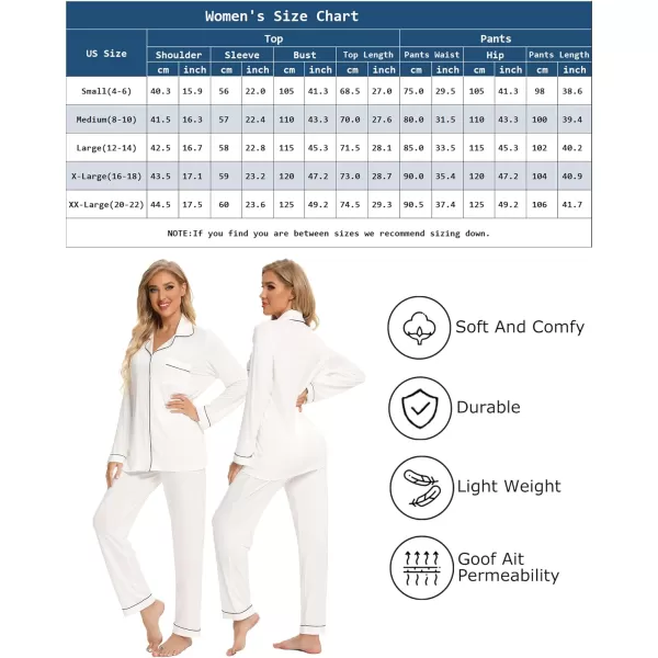 Leikar Button Up Pajama Set For Women Long Sleeve Shirt And Pajama Pants Soft Pjs Lounge SetsWhite