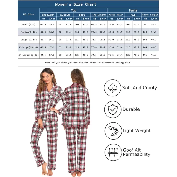Leikar Button Up Pajama Set For Women Long Sleeve Shirt And Pajama Pants Soft Pjs Lounge SetsWhite Plaid