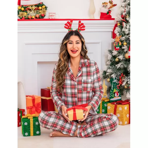 Leikar Button Up Pajama Set For Women Long Sleeve Shirt And Pajama Pants Soft Pjs Lounge SetsWhite Plaid