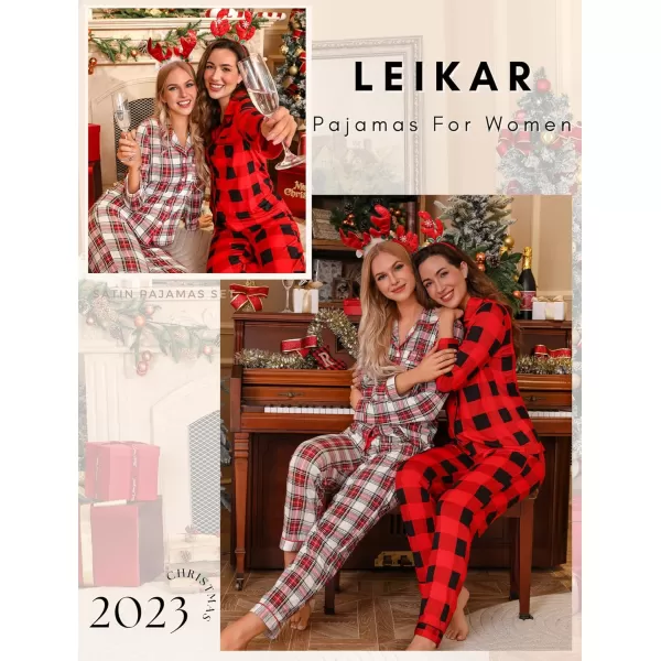 Leikar Button Up Pajama Set For Women Long Sleeve Shirt And Pajama Pants Soft Pjs Lounge SetsWhite Plaid