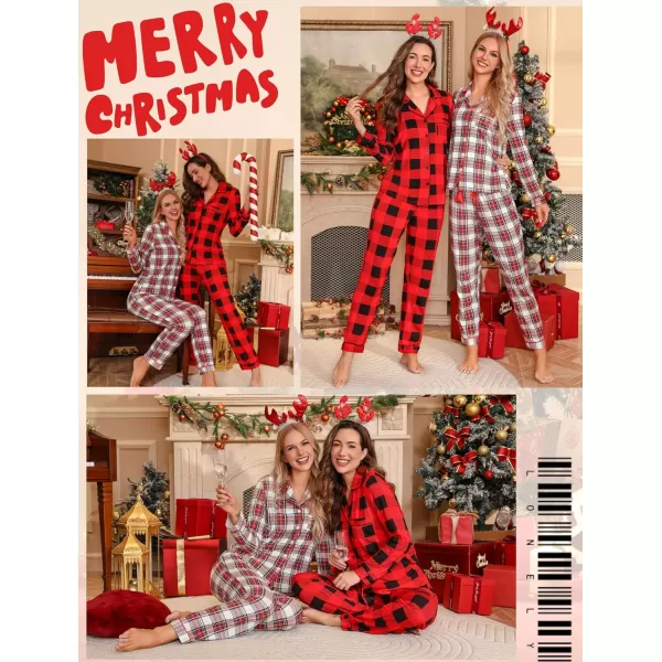 Leikar Button Up Pajama Set For Women Long Sleeve Shirt And Pajama Pants Soft Pjs Lounge SetsWhite Plaid