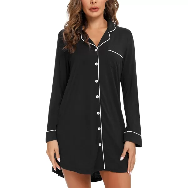 Leikar Maternity Nightgown For Women Nursing Pajamas Long Sleeve SleepshirtLong Sleeveblack