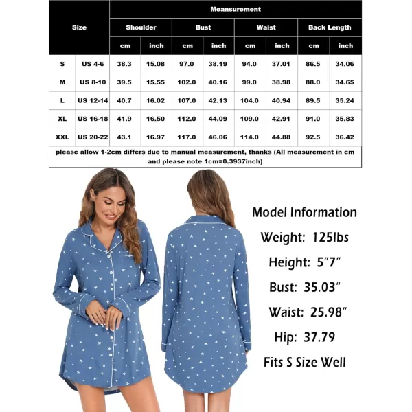 Leikar Maternity Nightgown For Women Nursing Pajamas Long Sleeve SleepshirtLong Sleeveblue White Star