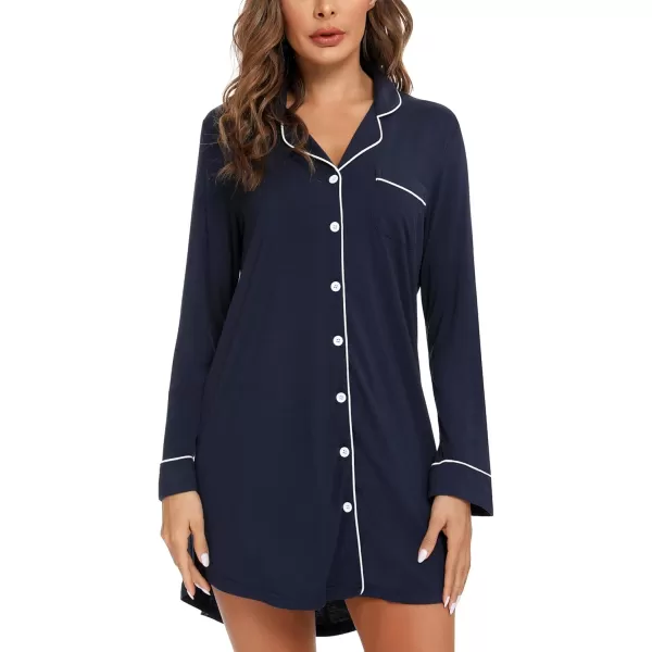 Leikar Maternity Nightgown For Women Nursing Pajamas Long Sleeve SleepshirtLong Sleevenavy Blue
