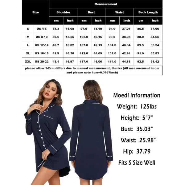 Leikar Maternity Nightgown For Women Nursing Pajamas Long Sleeve SleepshirtLong Sleevenavy Blue