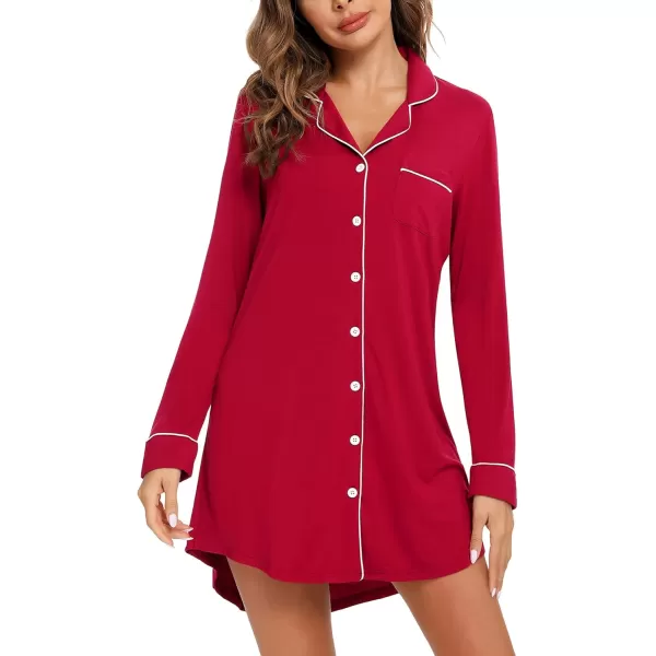 Leikar Maternity Nightgown For Women Nursing Pajamas Long Sleeve SleepshirtLong Sleevewine Red