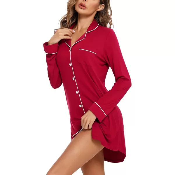 Leikar Maternity Nightgown For Women Nursing Pajamas Long Sleeve SleepshirtLong Sleevewine Red