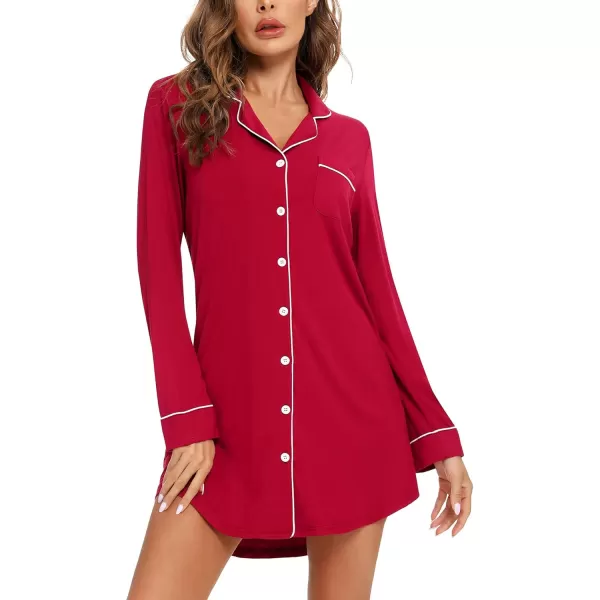 Leikar Maternity Nightgown For Women Nursing Pajamas Long Sleeve SleepshirtLong Sleevewine Red