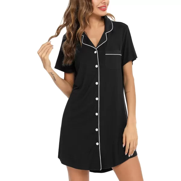 Leikar Maternity Nightgown For Women Nursing Pajamas Long Sleeve SleepshirtShort Sleeveblack