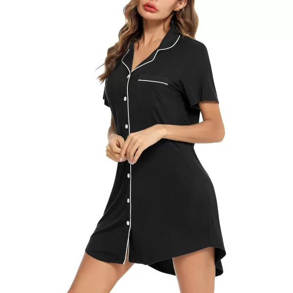 Leikar Maternity Nightgown For Women Nursing Pajamas Long Sleeve SleepshirtShort Sleeveblack