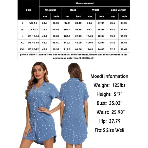 Leikar Maternity Nightgown For Women Nursing Pajamas Long Sleeve SleepshirtShort Sleeveblue White Star