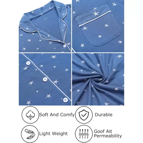 Leikar Maternity Nightgown For Women Nursing Pajamas Long Sleeve SleepshirtShort Sleeveblue White Star