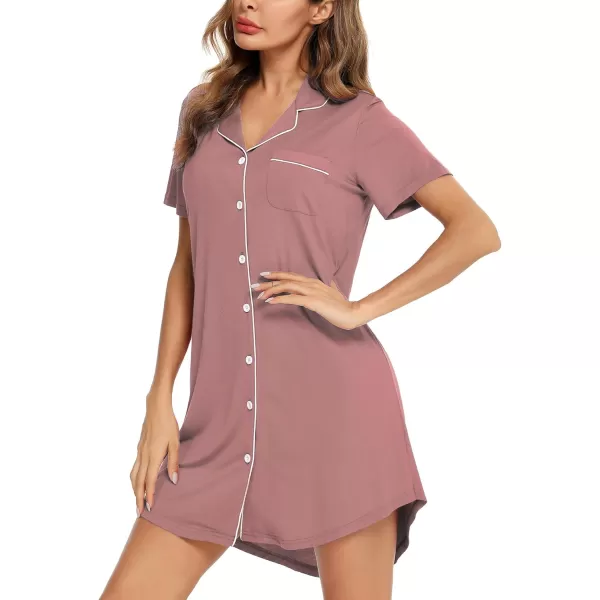 Leikar Maternity Nightgown For Women Nursing Pajamas Long Sleeve SleepshirtShort Sleevebrick Red