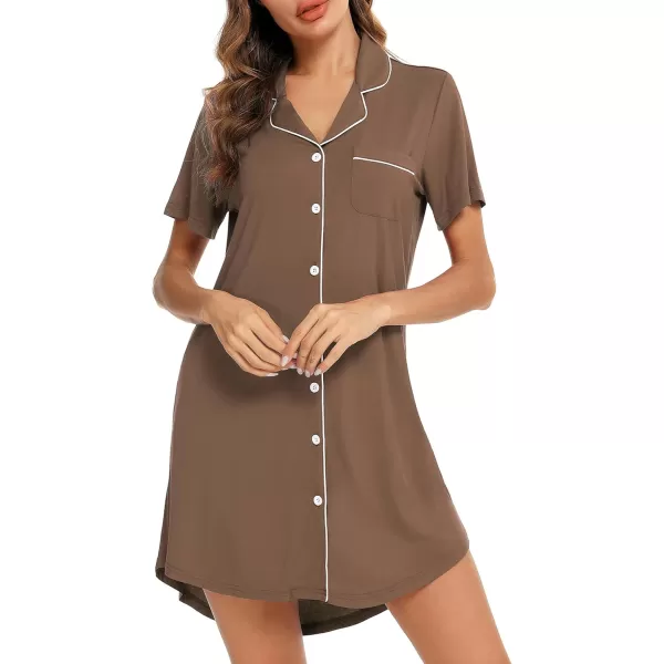 Leikar Maternity Nightgown For Women Nursing Pajamas Long Sleeve SleepshirtShort Sleevebrown