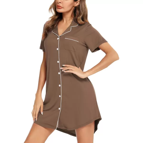 Leikar Maternity Nightgown For Women Nursing Pajamas Long Sleeve SleepshirtShort Sleevebrown