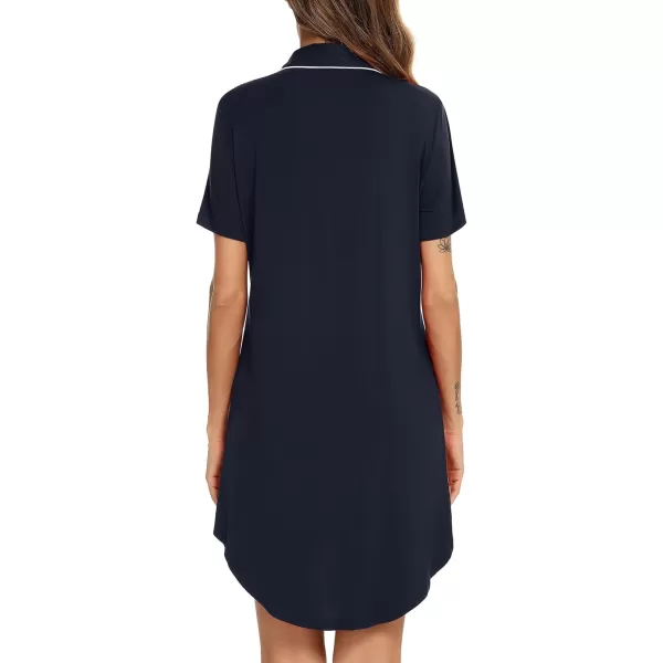 Leikar Maternity Nightgown For Women Nursing Pajamas Long Sleeve SleepshirtShort Sleevenavy Blue