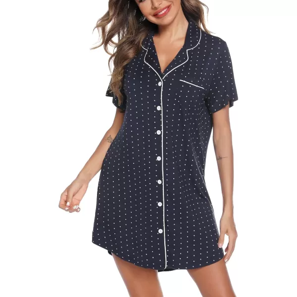 Leikar Maternity Nightgown For Women Nursing Pajamas Long Sleeve SleepshirtShort Sleevenavy Blue Dot